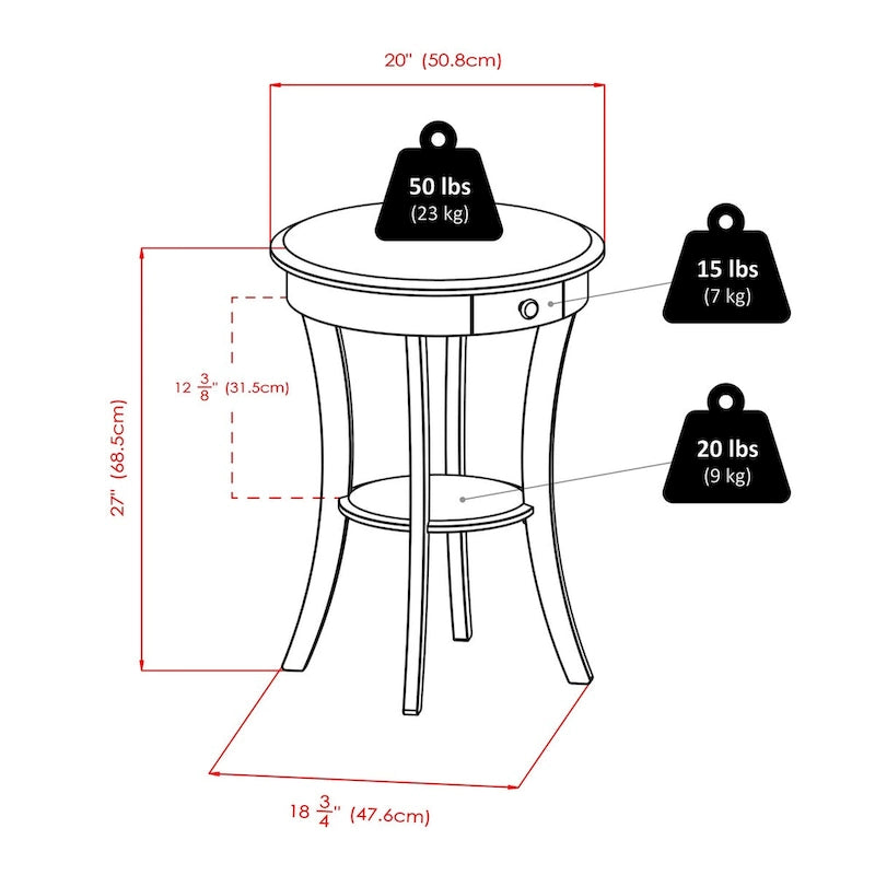Table d'appoint ronde, Cappuccino - 20L x 20P x 27H.