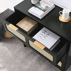 Commode 3 tiroirs en rotin, style bohème moderne du milieu du siècle, avec cadre en MDF et pieds en bois massif, commode