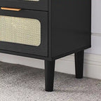 Commode 3 tiroirs en rotin, style bohème moderne du milieu du siècle, avec cadre en MDF et pieds en bois massif, commode