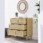 Commode 3 tiroirs en rotin, style bohème moderne du milieu du siècle, avec cadre en MDF et pieds en bois massif, commode