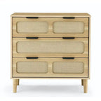 Commode 3 tiroirs en rotin, style bohème moderne du milieu du siècle, avec cadre en MDF et pieds en bois massif, commode