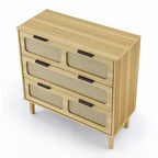 Commode 3 tiroirs en rotin, style bohème moderne du milieu du siècle, avec cadre en MDF et pieds en bois massif, commode