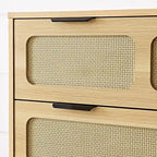 Commode 3 tiroirs en rotin, style bohème moderne du milieu du siècle, avec cadre en MDF et pieds en bois massif, commode