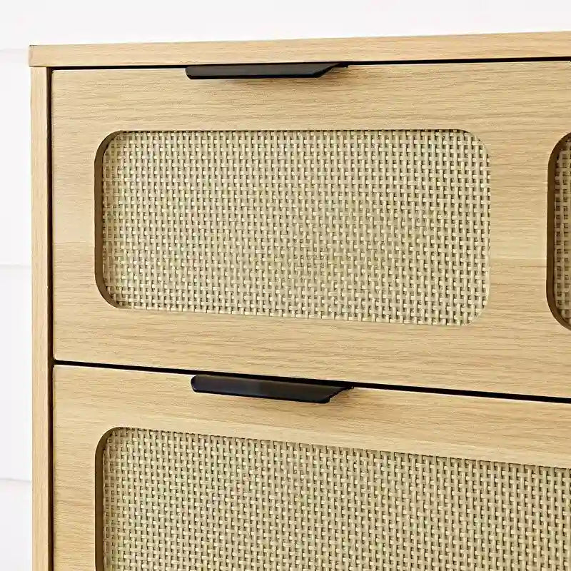 Commode 3 tiroirs en rotin, style bohème moderne du milieu du siècle, avec cadre en MDF et pieds en bois massif, commode