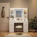 Coiffeuse avec miroir, tiroirs et étagères