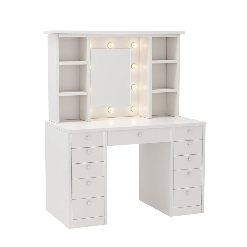 Coiffeuse avec miroir, tiroirs et étagères
