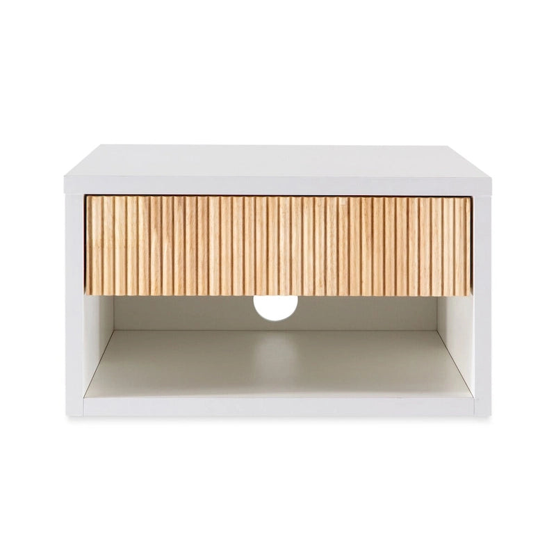 Table de chevet flottante Ettore 15.71, classique et contemporaine, avec tiroir tambour à fermeture amortie et passe-câbles