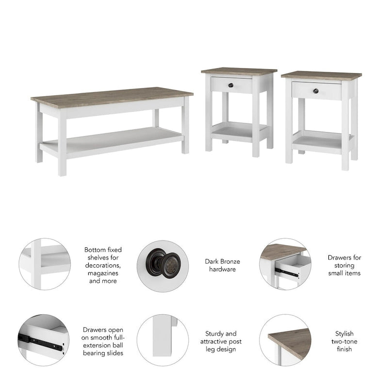 Table basse de style rustique avec tables d'appoint