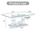Une table basse rectangulaire moderne et tendance avec un plateau en verre trempé et des pieds en MDF blanc