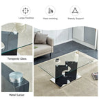 Une table basse rectangulaire moderne et tendance avec un plateau en verre trempé et des pieds en MDF blanc