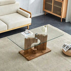 Une table basse rectangulaire moderne et tendance avec un plateau en verre trempé et des pieds en MDF blanc