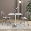 Table de salle à manger carrée avec plateau en résine marbrée blanche et base moderne en acier brossé pour cuisine