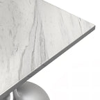 Table de salle à manger carrée avec plateau en résine marbrée blanche et base moderne en acier brossé pour cuisine