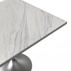 Table de salle à manger carrée avec plateau en résine marbrée blanche et base moderne en acier brossé pour cuisine