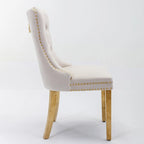 Chaises de salle à manger contemporaines haut de gamme en velours touffeté et bois massif avec pieds en acier inoxydable doré, lot de 2