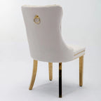 Chaises de salle à manger contemporaines haut de gamme en velours touffeté et bois massif avec pieds en acier inoxydable doré, lot de 2