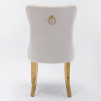 Chaises de salle à manger contemporaines haut de gamme en velours touffeté et bois massif avec pieds en acier inoxydable doré, lot de 2