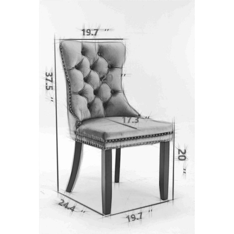 Chaises de salle à manger contemporaines haut de gamme en velours touffeté et bois massif avec pieds en acier inoxydable doré, lot de 2