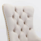 Chaises de salle à manger contemporaines haut de gamme en velours touffeté et bois massif avec pieds en acier inoxydable doré, lot de 2
