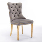Chaises de salle à manger contemporaines haut de gamme en velours touffeté et bois massif avec pieds en acier inoxydable doré, lot de 2