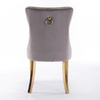 Chaises de salle à manger contemporaines haut de gamme en velours touffeté et bois massif avec pieds en acier inoxydable doré, lot de 2