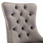 Chaises de salle à manger contemporaines haut de gamme en velours touffeté et bois massif avec pieds en acier inoxydable doré, lot de 2