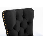 Chaises de salle à manger contemporaines haut de gamme en velours touffeté et bois massif avec pieds en acier inoxydable doré, lot de 2