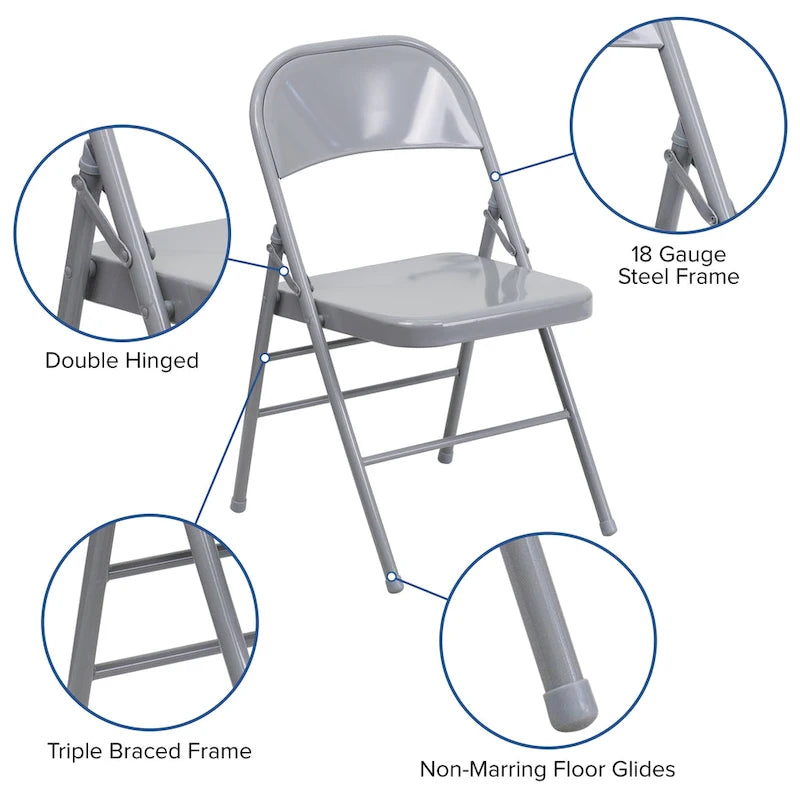 Lot de 4 chaises pliantes en métal à triple renfort et double charnière