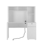 Bureau d'ordinateur avec étagère, bureau en bois pour adolescents, pour écrire, ordinateur portable, maison, bureau avec tiroirs, 3 prises CA et 2 ports de chargement USB