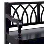 Banc en bois vieilli avec dossier cintré et pieds tournés - Noir ou blanc