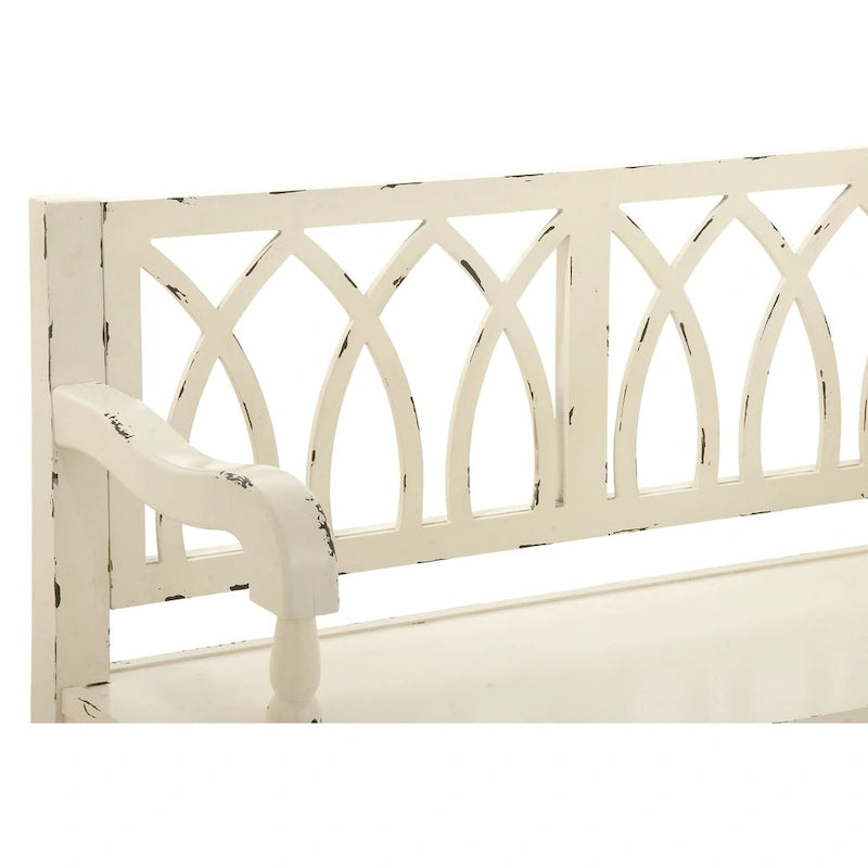 Banc en bois vieilli avec dossier cintré et pieds tournés - Noir ou blanc
