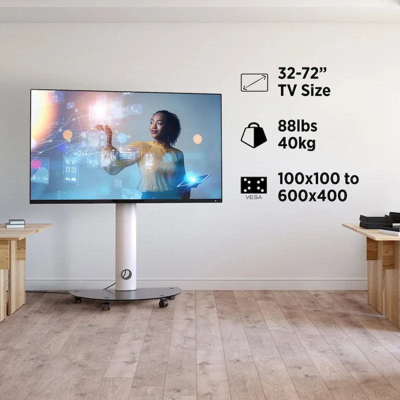 Meuble TV roulant de qualité supérieure avec fonction pivotante pour écrans de 32 à 72 pouces, supporte jusqu'à 40 kg