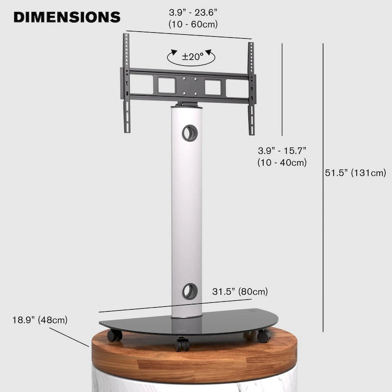 Meuble TV roulant de qualité supérieure avec fonction pivotante pour écrans de 32 à 72 pouces, supporte jusqu'à 40 kg