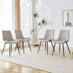 Chaise de salle à manger avec coussin de dossier en cuir artificiel, pieds en métal noir, coussin incurvé et élargi pour plus de confort (6 chaises)