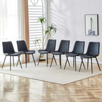 Chaise de salle à manger avec coussin de dossier en cuir artificiel, pieds en métal noir, coussin incurvé et élargi pour plus de confort (6 chaises)