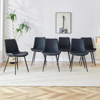 Chaise de salle à manger avec coussin de dossier en cuir artificiel, pieds en métal noir, coussin incurvé et élargi pour plus de confort (6 chaises)