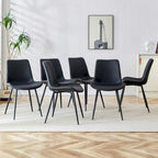 Chaise de salle à manger avec coussin de dossier en cuir artificiel, pieds en métal noir, coussin incurvé et élargi pour plus de confort (6 chaises)