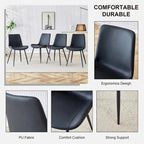 Chaise de salle à manger avec coussin de dossier en cuir artificiel, pieds en métal noir, coussin incurvé et élargi pour plus de confort (6 chaises)