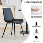 Chaise de salle à manger avec coussin de dossier en cuir artificiel, pieds en métal noir, coussin incurvé et élargi pour plus de confort (6 chaises)
