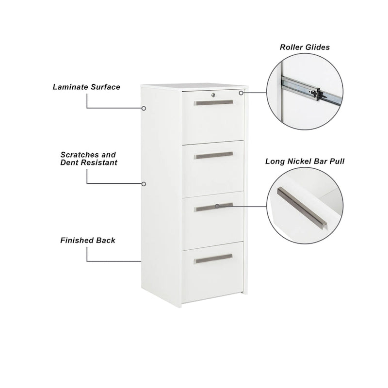 Meuble de rangement vertical Miami contemporain à 4 tiroirs en grain de bois blanc